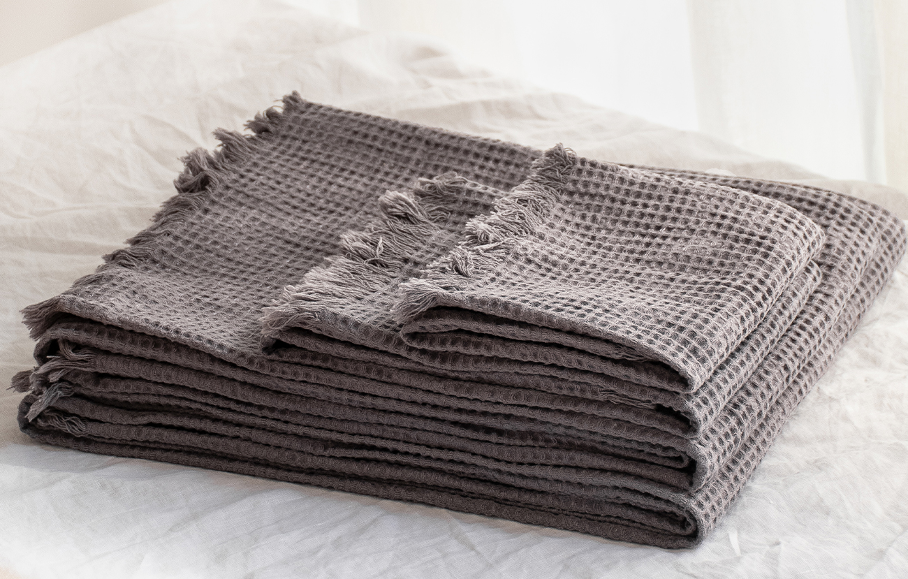 Warm grey waffle towel 